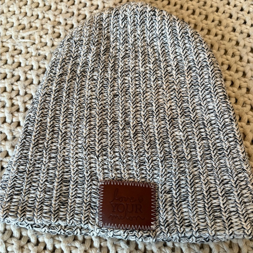 Love Your Melon Cream and Brown Knit Slouchy Beanie